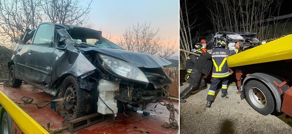Pauroso incidente, il mezzo in bilico sulla scarpata con il conducente incastrato fra le lamiere
